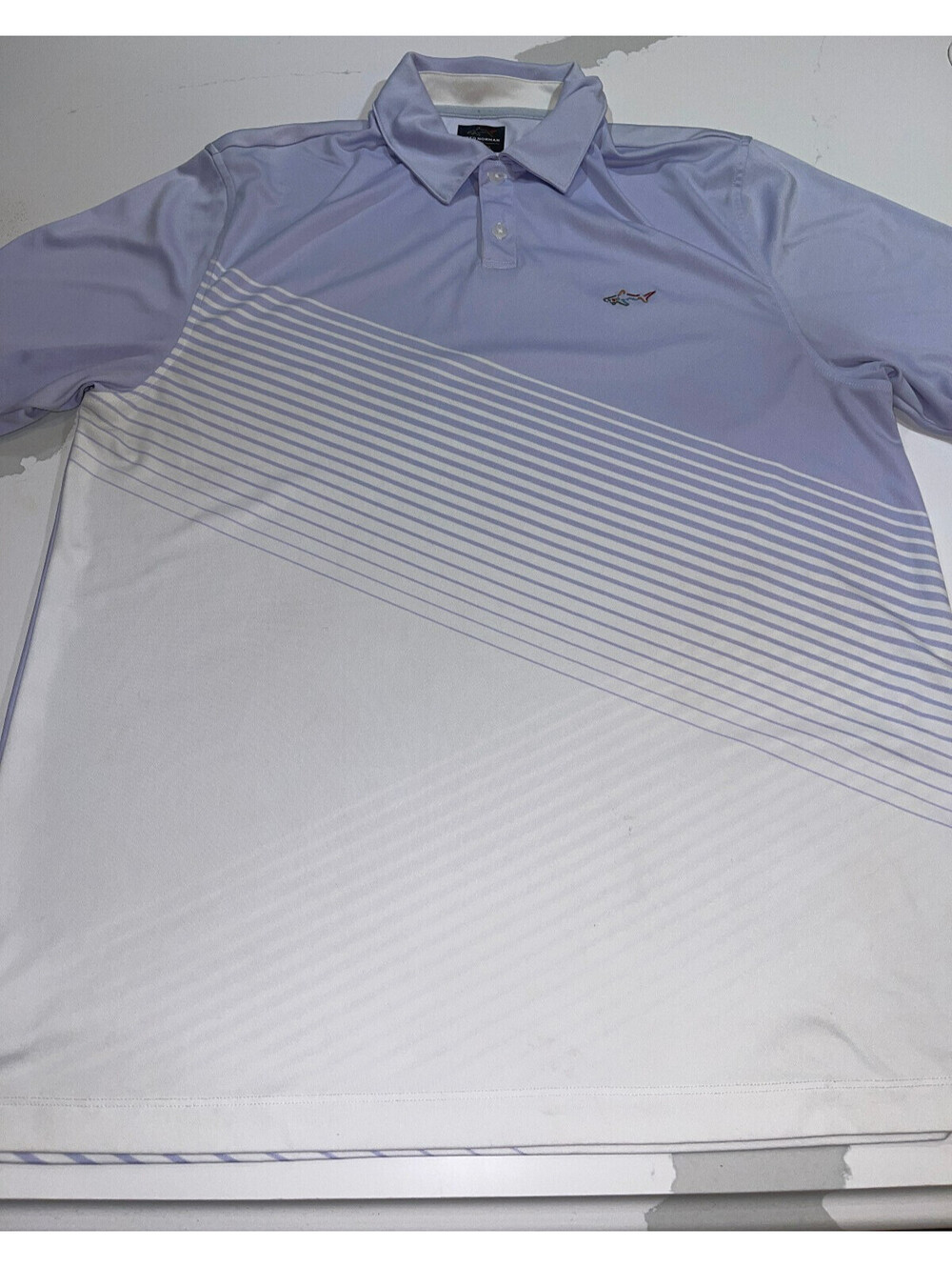 EUC DESIGNER GREG NORMAN FOR TASSO ELLA PLAY DRY BLUE STRIPED GOLF SHIRT LARGE
